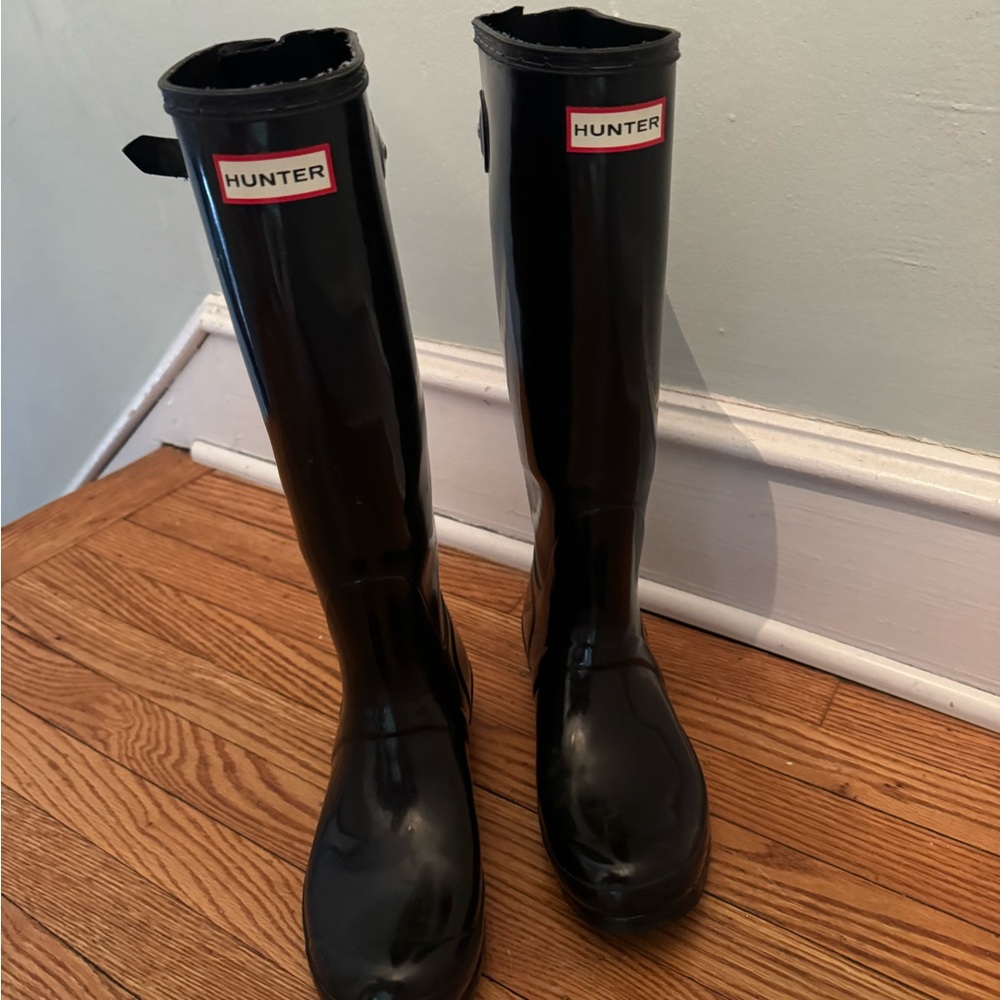 Hunter Glossy Black Tall Boots